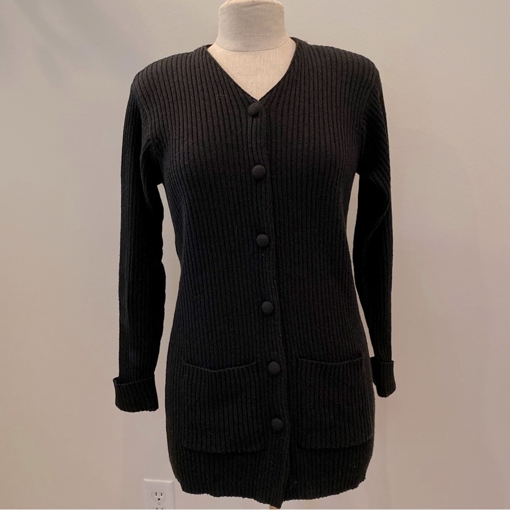 Jones New York Womens Black Long Cardigan Textured Knit Sweater / Size S